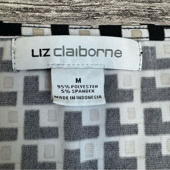 Liz Claiborne Women's Cowl Neck Sleeveless Blouse White Black Tan M Med Medium - Picture 6 of 10